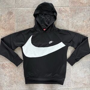 Nike Black and Ash Gray Large Swoop Logo Hoodie Small